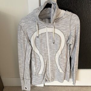 Lululemon Grey and White Zip-Up Hoodie